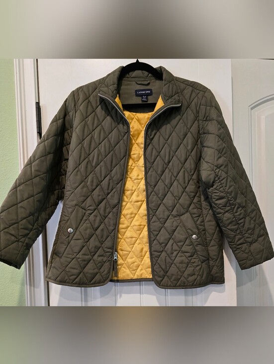 Lands' End Jackets & Blazers - Lands' End Quilted Olive Puffer Jacket with Yellow Lining S/P (6/8)